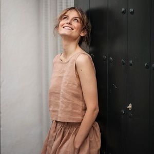 Handmade peach linen crop top